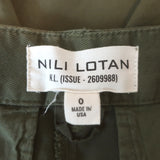 Nili Lotan Dillon Pleated Wide Leg Pants Army Green Stretch Cotton Size 0