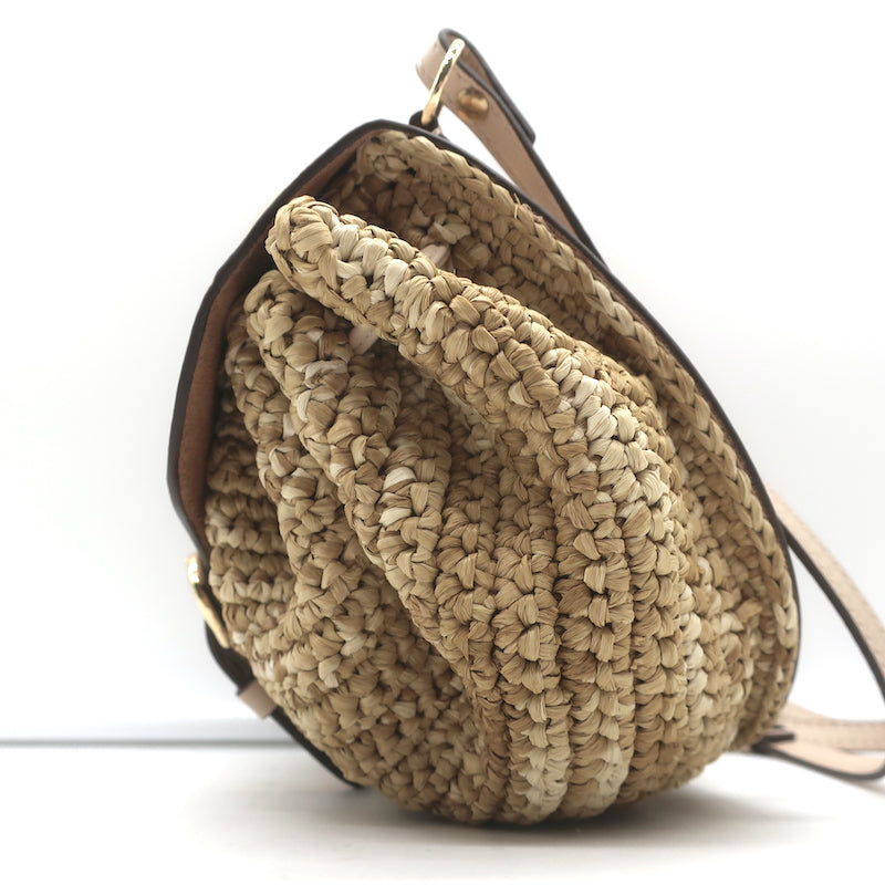 Ulla Johnson Paloma Ruched Straw Small Crossbody Bag Nude Leather NEW
