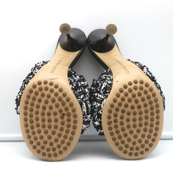 Bottega Veneta Lido Intrecciato Fabric &amp; Leather Mules Dark Brown/White Size 39