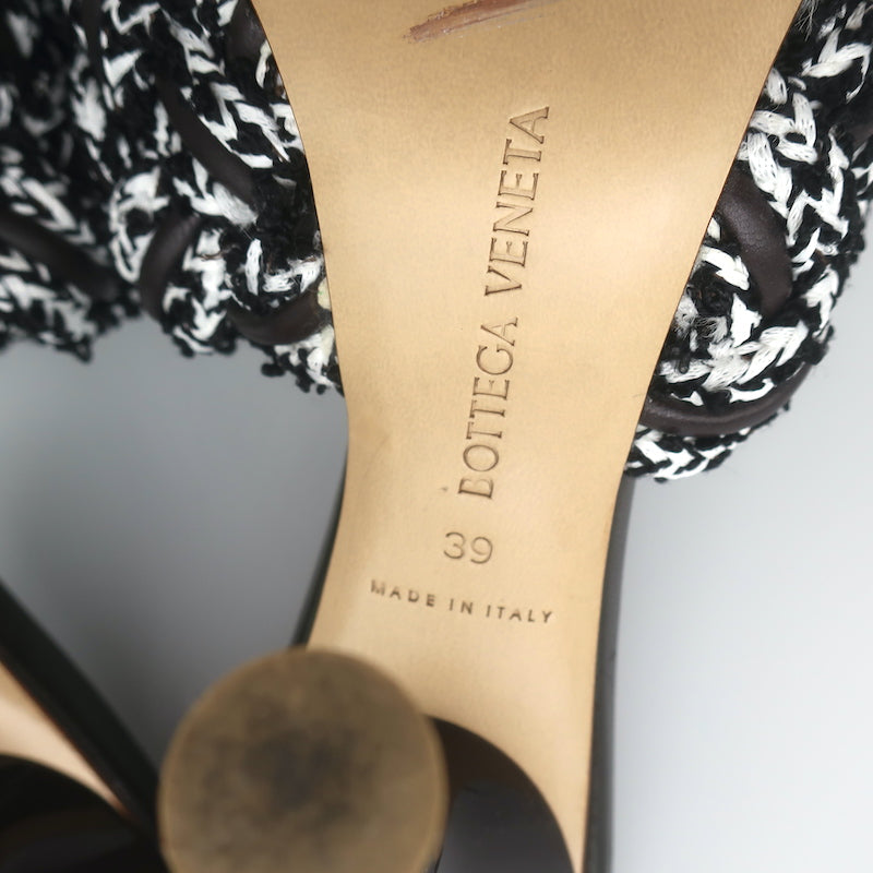 Bottega Veneta Lido Intrecciato Fabric &amp; Leather Mules Dark Brown/White Size 39
