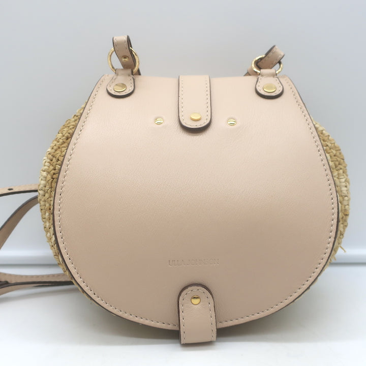 Ulla Johnson Paloma Ruched Straw Small Crossbody Bag Nude Leather NEW