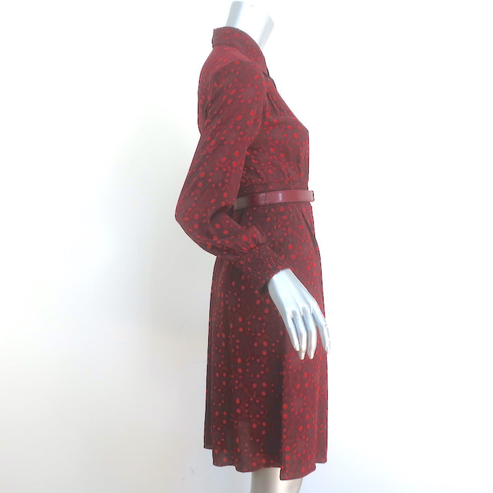 Alice + Olivia Belted Shirt Dress Red Printed Stretch Silk Size Extra Small