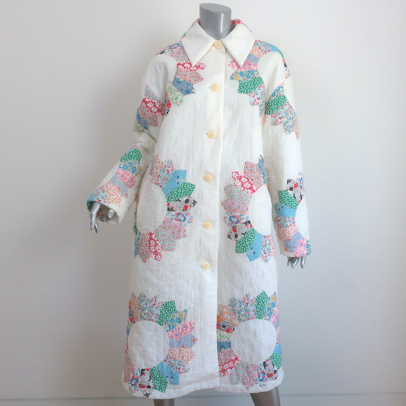 SEA Linden Quilted Patchwork Coat White/Multi Cotton Size Small Belted Jacket