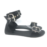 Balenciaga Buckled Ankle Strap Flat Sandals Black Leather Size 40.5