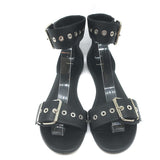 Balenciaga Buckled Ankle Strap Flat Sandals Black Leather Size 40.5