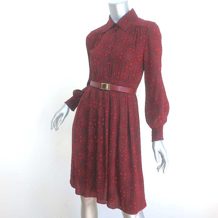 Alice + Olivia Belted Shirt Dress Red Printed Stretch Silk Size Extra Small