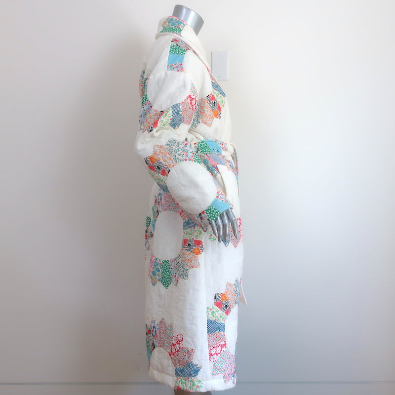 SEA Linden Quilted Patchwork Coat White/Multi Cotton Size Small Belted Jacket