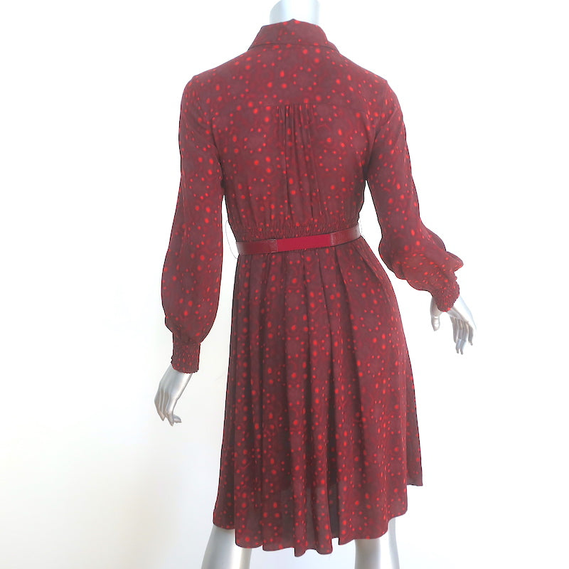 Alice + Olivia Belted Shirt Dress Red Printed Stretch Silk Size Extra Small