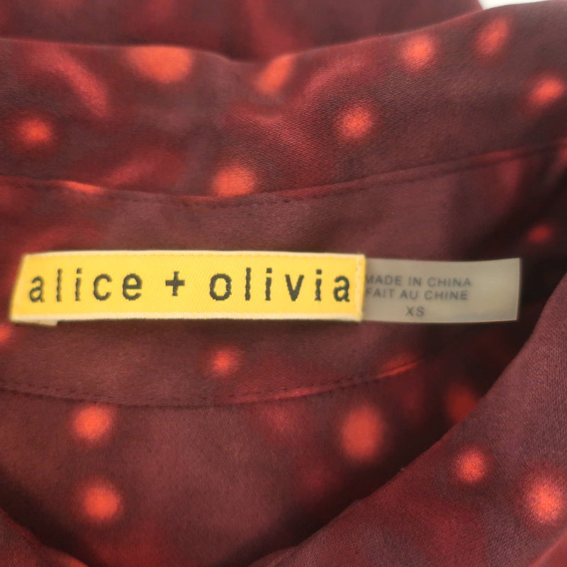 Alice + Olivia Belted Shirt Dress Red Printed Stretch Silk Size Extra Small