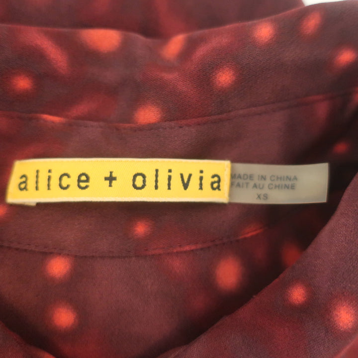 Alice + Olivia Belted Shirt Dress Red Printed Stretch Silk Size Extra Small
