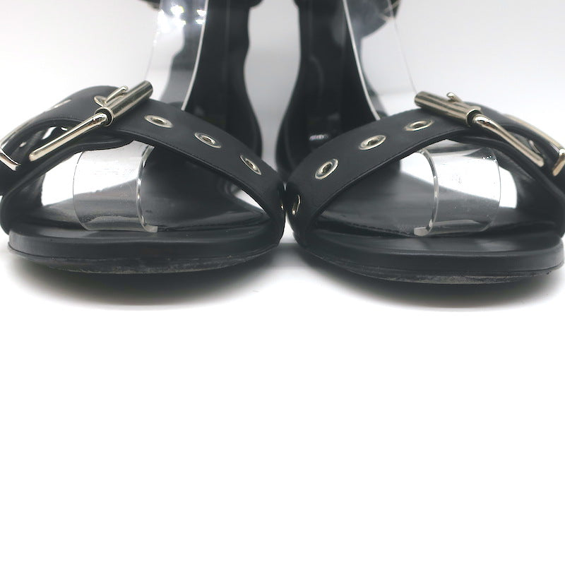 Balenciaga Buckled Ankle Strap Flat Sandals Black Leather Size 40.5