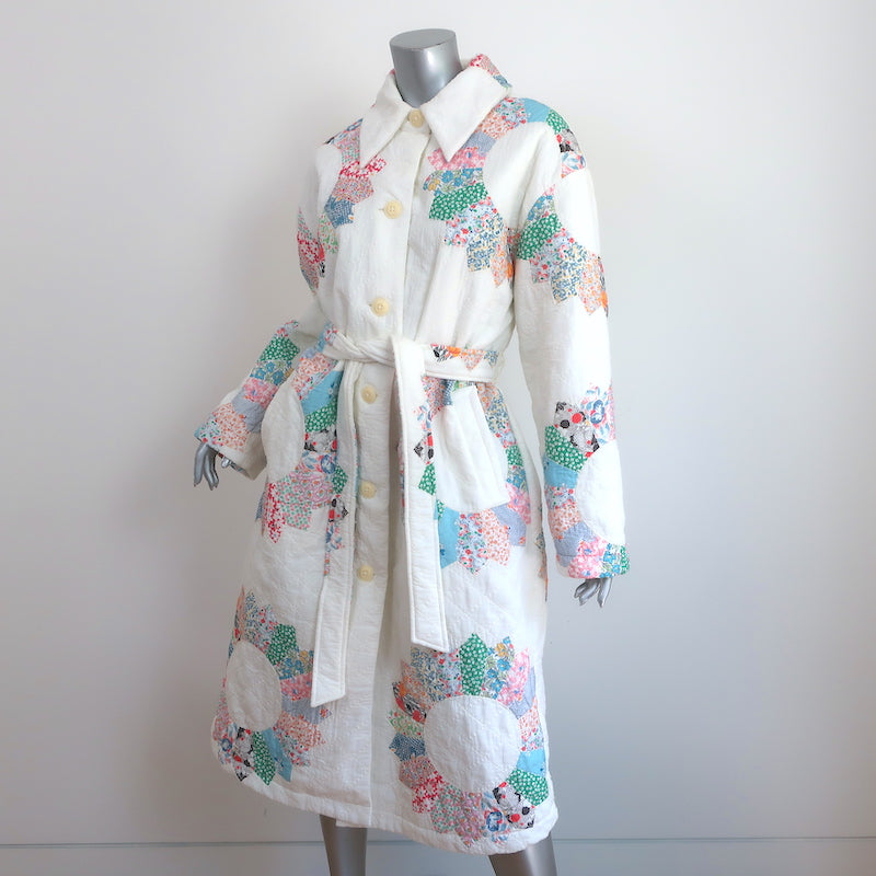 SEA Linden Quilted Patchwork Coat White/Multi Cotton Size Small Belted Jacket