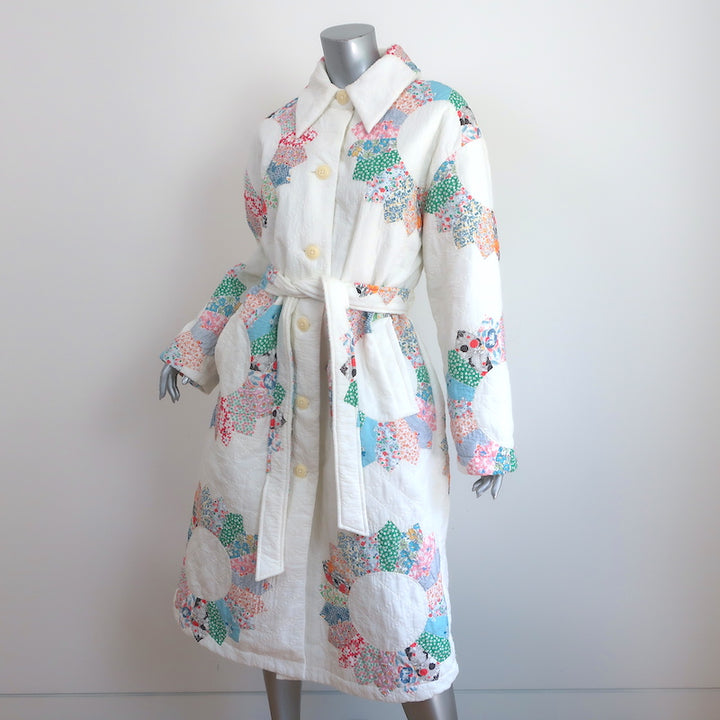 SEA Linden Quilted Patchwork Coat White/Multi Cotton Size Small Belted Jacket
