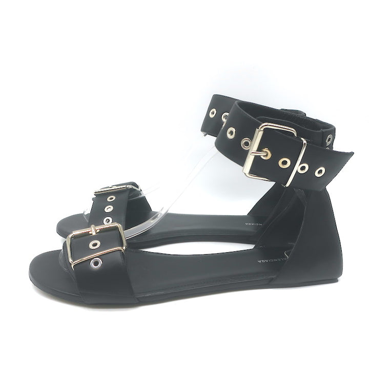 Balenciaga Buckled Ankle Strap Flat Sandals Black Leather Size 40.5