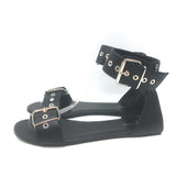 Balenciaga Buckled Ankle Strap Flat Sandals Black Leather Size 40.5