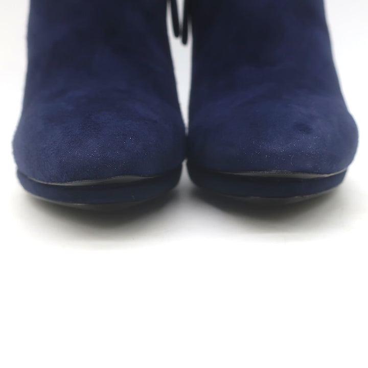 Balenciaga Pointed Toe Platform Booties Navy Suede Size 35 NEW