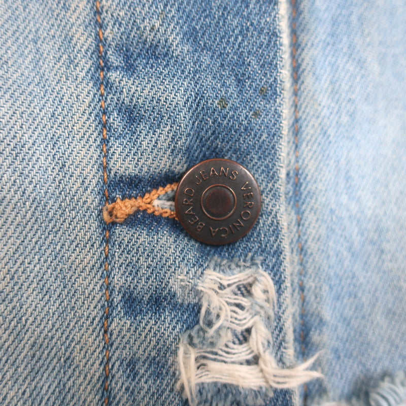 Veronica Beard Cara Distressed Denim Jacket Blue Cotton Size Small