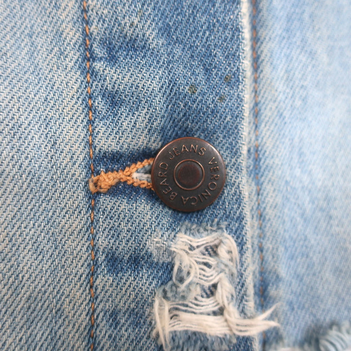 Veronica Beard Cara Distressed Denim Jacket Blue Cotton Size Small