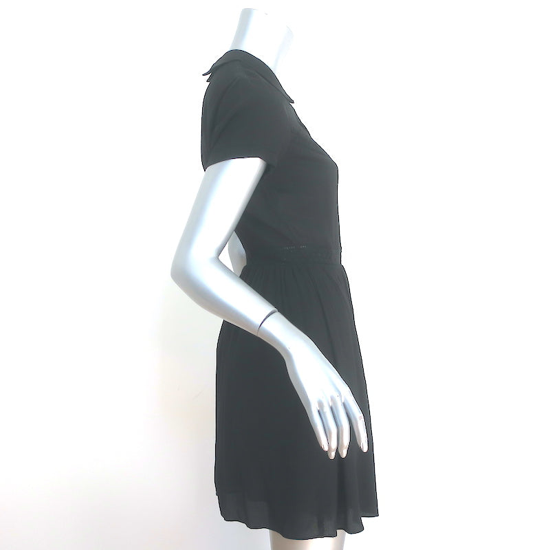 Maje Collared Mini Dress Black Lace-Trimmed Crepe Size 1