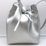Mansur Gavriel Mini Bucket Bag Silver Metallic Textured Leather Crossbody NEW