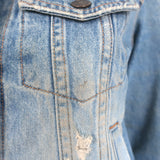 Veronica Beard Cara Distressed Denim Jacket Blue Cotton Size Small