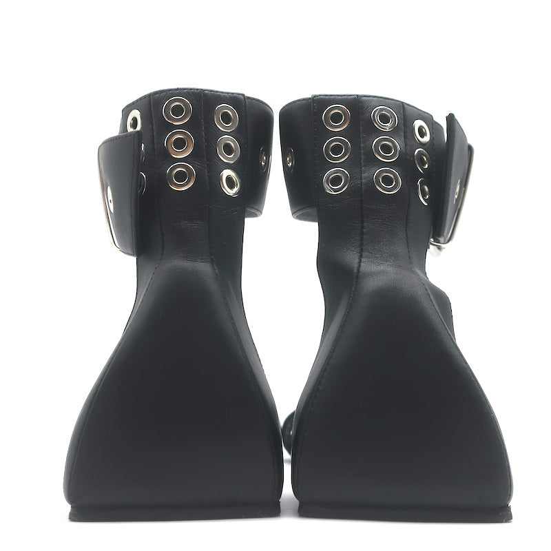 Balenciaga Buckled Ankle Strap Flat Sandals Black Leather Size 40.5