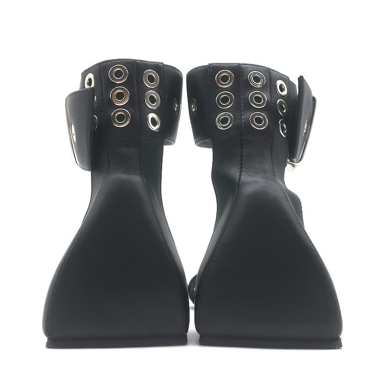 Balenciaga Buckled Ankle Strap Flat Sandals Black Leather Size 40.5