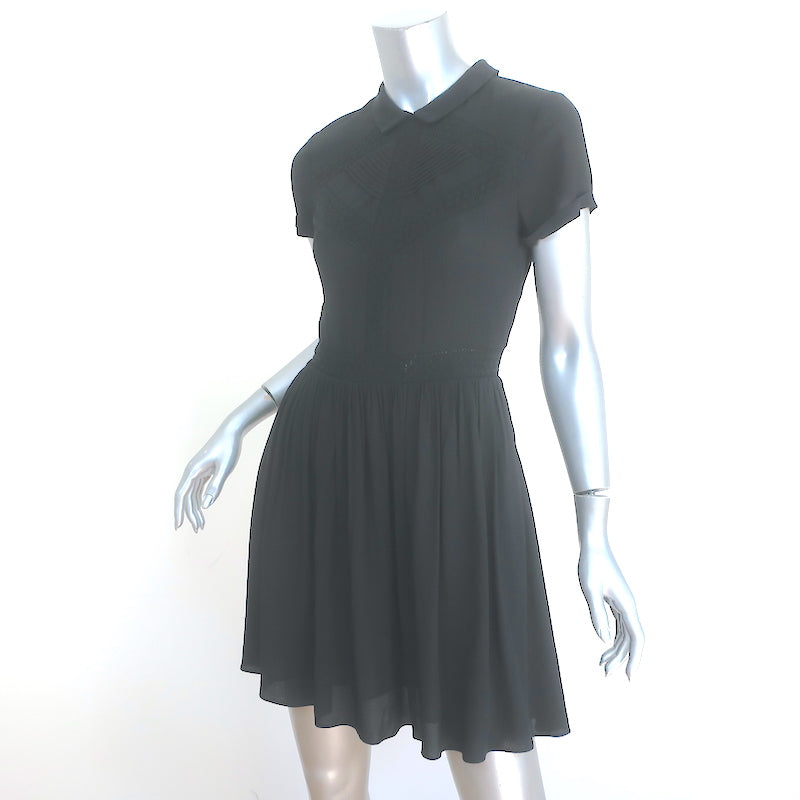 Maje Collared Mini Dress Black Lace-Trimmed Crepe Size 1