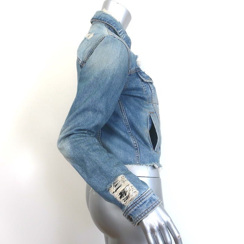 Veronica Beard Cara Distressed Denim Jacket Blue Cotton Size Small