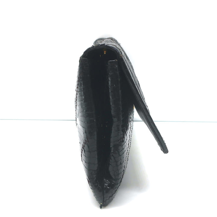Vintage Susan Gail Snakeskin Clutch Black Small Chain Strap Shoulder Bag