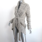 Agnona Cashmere Circle Cardigan Light Gray Cable Knit Size 40 Belted Sweater