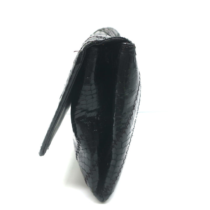 Vintage Susan Gail Snakeskin Clutch Black Small Chain Strap Shoulder Bag