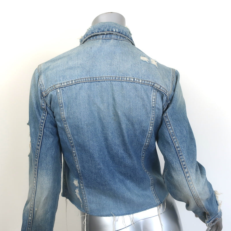 Veronica Beard Cara Distressed Denim Jacket Blue Cotton Size Small