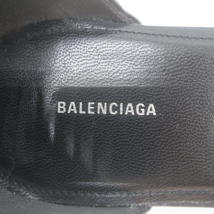 Balenciaga Buckled Ankle Strap Flat Sandals Black Leather Size 40.5