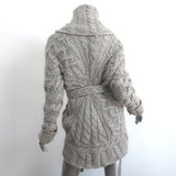 Agnona Cashmere Circle Cardigan Light Gray Cable Knit Size 40 Belted Sweater