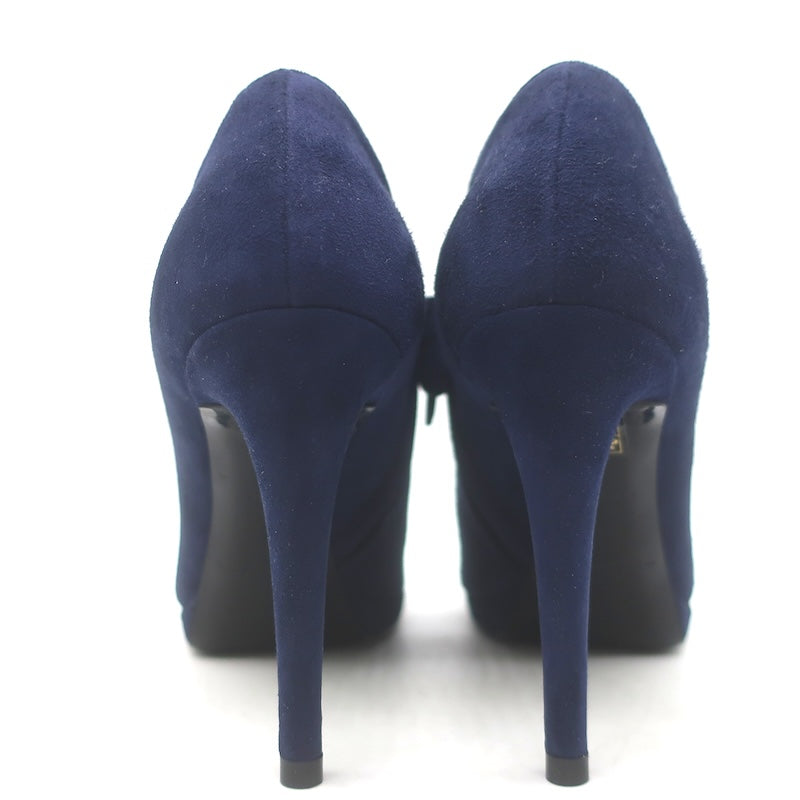 Balenciaga Pointed Toe Platform Booties Navy Suede Size 35 NEW