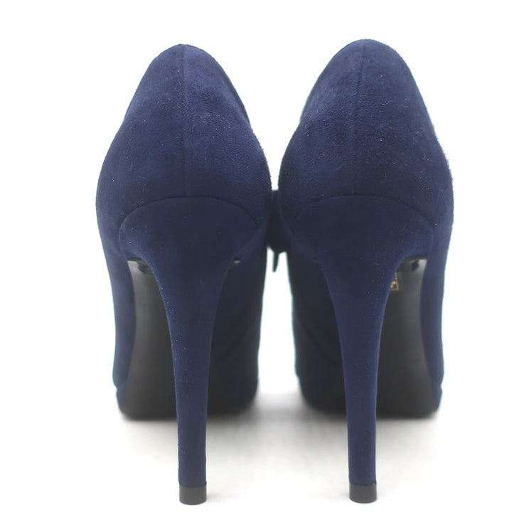 Balenciaga Pointed Toe Platform Booties Navy Suede Size 35 NEW