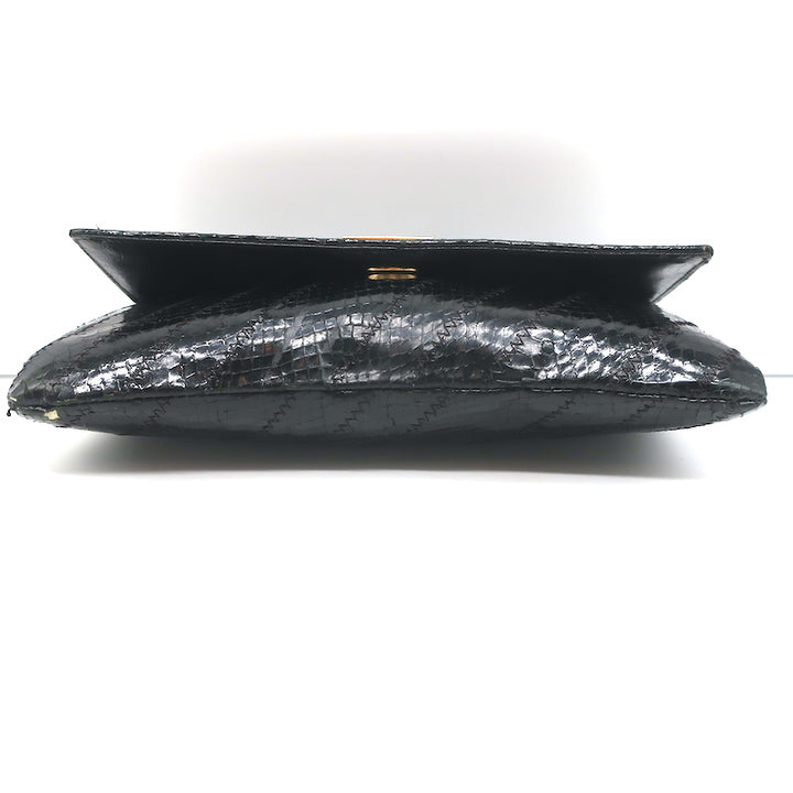 Vintage Susan Gail Snakeskin Clutch Black Small Chain Strap Shoulder Bag