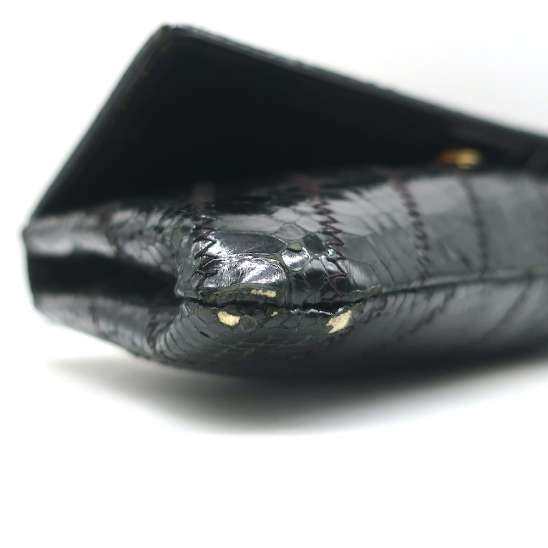 Vintage Susan Gail Snakeskin Clutch Black Small Chain Strap Shoulder Bag