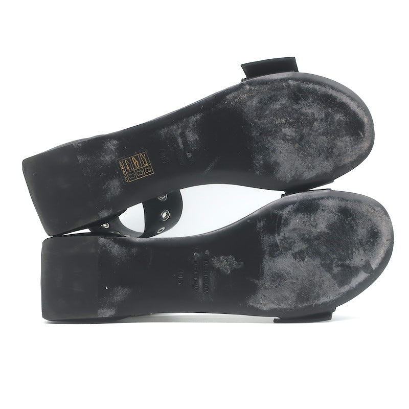 Balenciaga Buckled Ankle Strap Flat Sandals Black Leather Size 40.5
