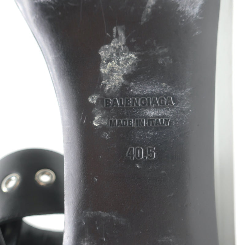 Balenciaga Buckled Ankle Strap Flat Sandals Black Leather Size 40.5