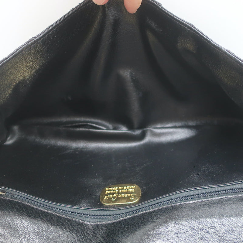 Vintage Susan Gail Snakeskin Clutch Black Small Chain Strap Shoulder Bag