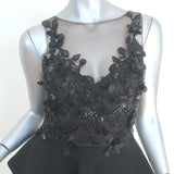 Marchesa Notte Floral Beaded Peplum Dress Black Ruffled Crepe Size 0 NEW