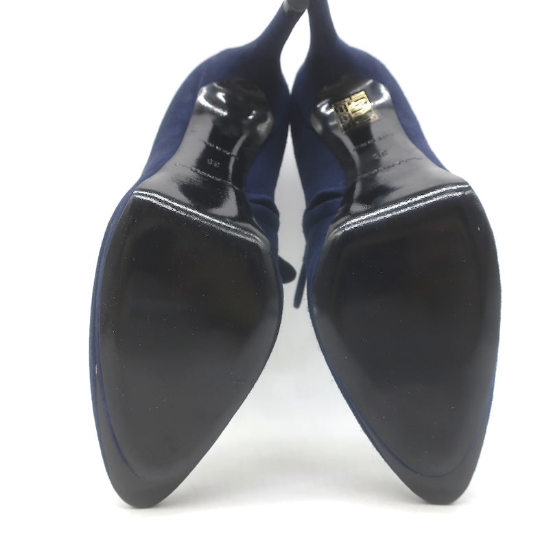 Balenciaga Pointed Toe Platform Booties Navy Suede Size 35 NEW