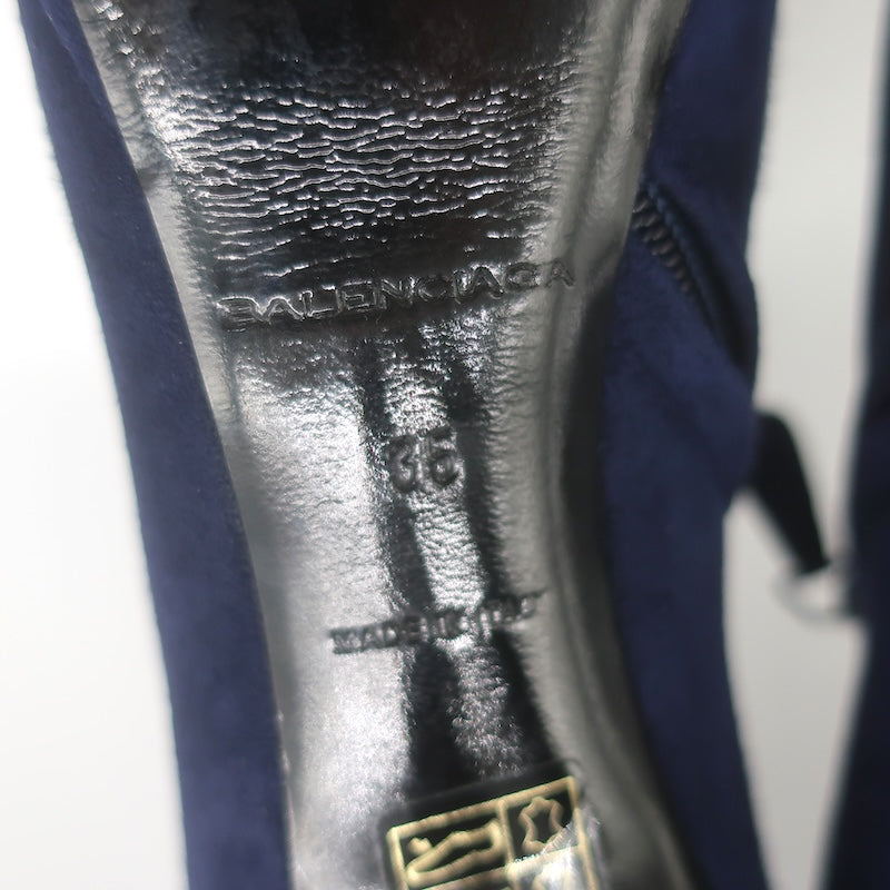 Balenciaga Pointed Toe Platform Booties Navy Suede Size 35 NEW