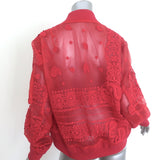 Sacai red organza bomber jacket with paisley lace embroidery, pre-owned and gently worn luxury piece