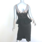 Marchesa Notte Floral Beaded Peplum Dress Black Ruffled Crepe Size 0 NEW