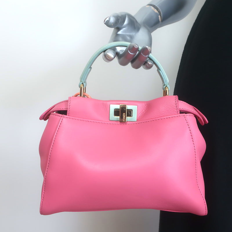 Fendi Mini Peekaboo Bag Pink &amp; Light Blue Leather Crossbody
