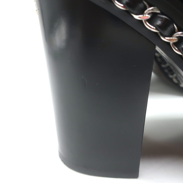 Chanel Chain-Trimmed High Heel Chelsea Boots Black Leather Size 39