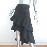 Cynthia Rowley Camila Asymmetric Tiered Ruffle Skirt Black Silk Taffeta Size 2